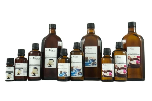 sortiment Schwarzkümmel-öl von Naturra zur Kosmetik herstellung Naturkosmetik
