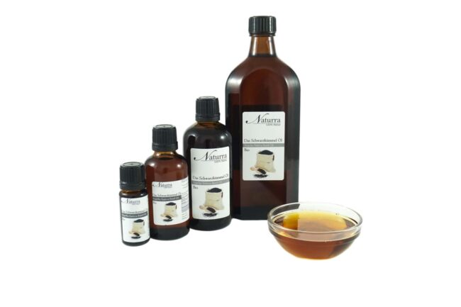 kaltgepresstes Schwarzkümmelöl nativ vegan im Glas unraffinierte Naturkosmetik